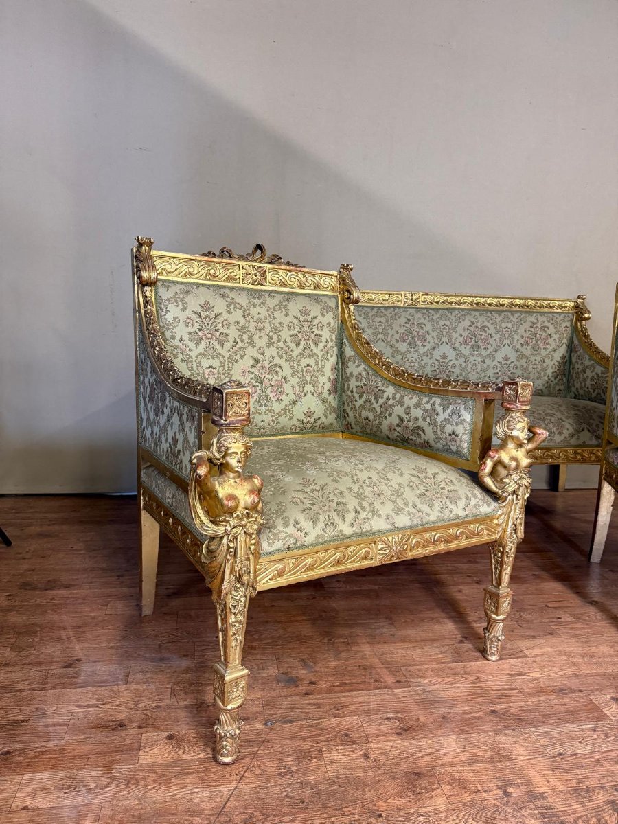 Salon " Aux cariatides " en bois sculpté et doré, vers 1840 - XIX° siècle-photo-3