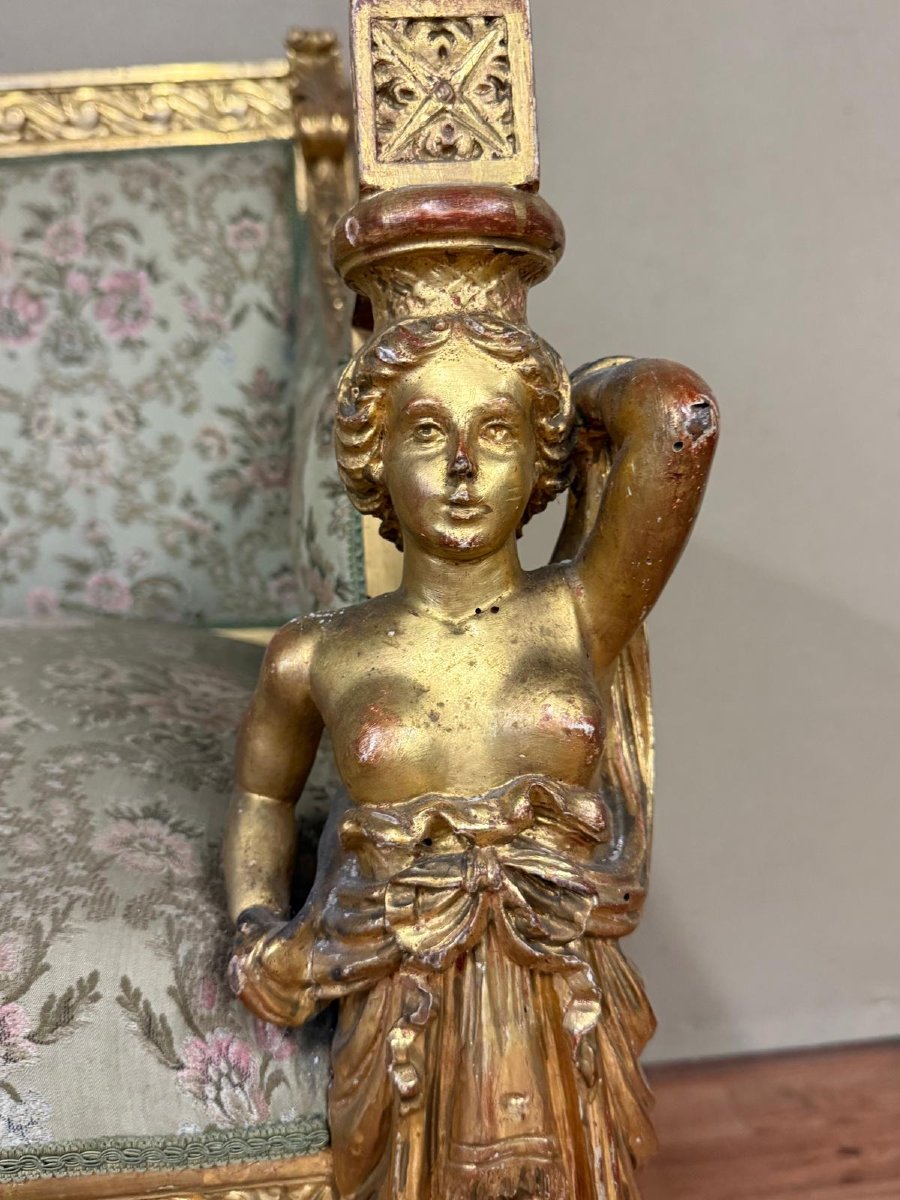 Salon " Aux cariatides " en bois sculpté et doré, vers 1840 - XIX° siècle-photo-4