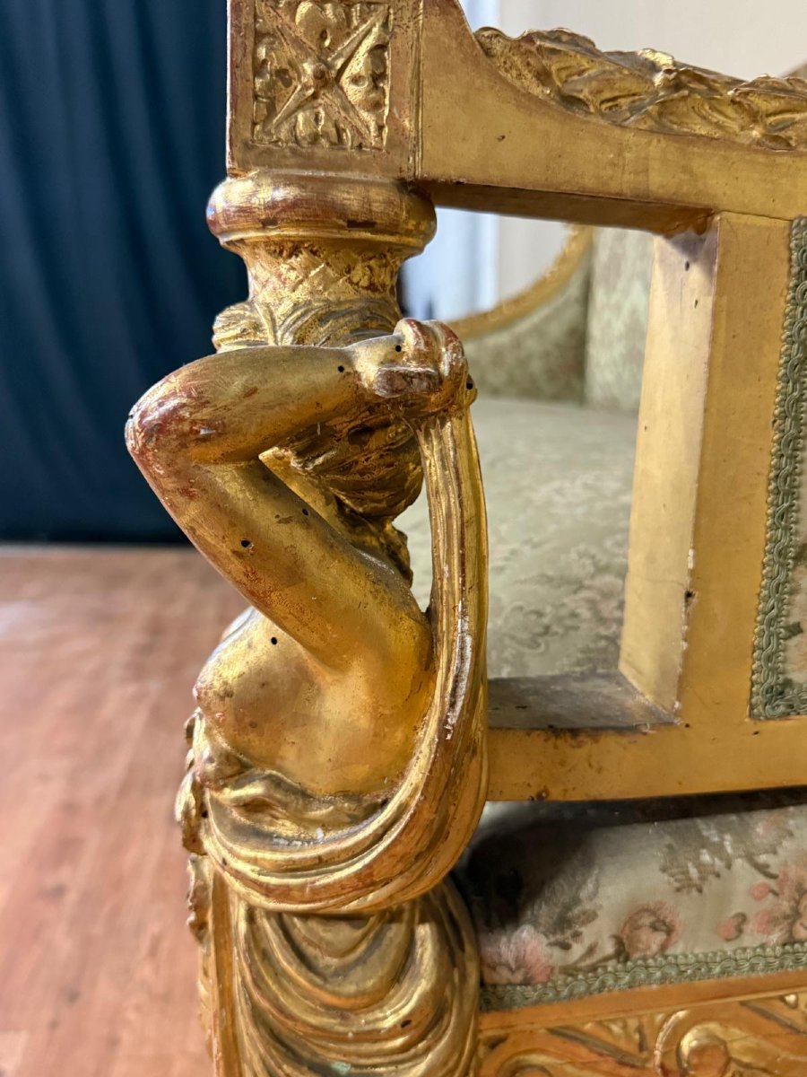 Salon " Aux cariatides " en bois sculpté et doré, vers 1840 - XIX° siècle-photo-5