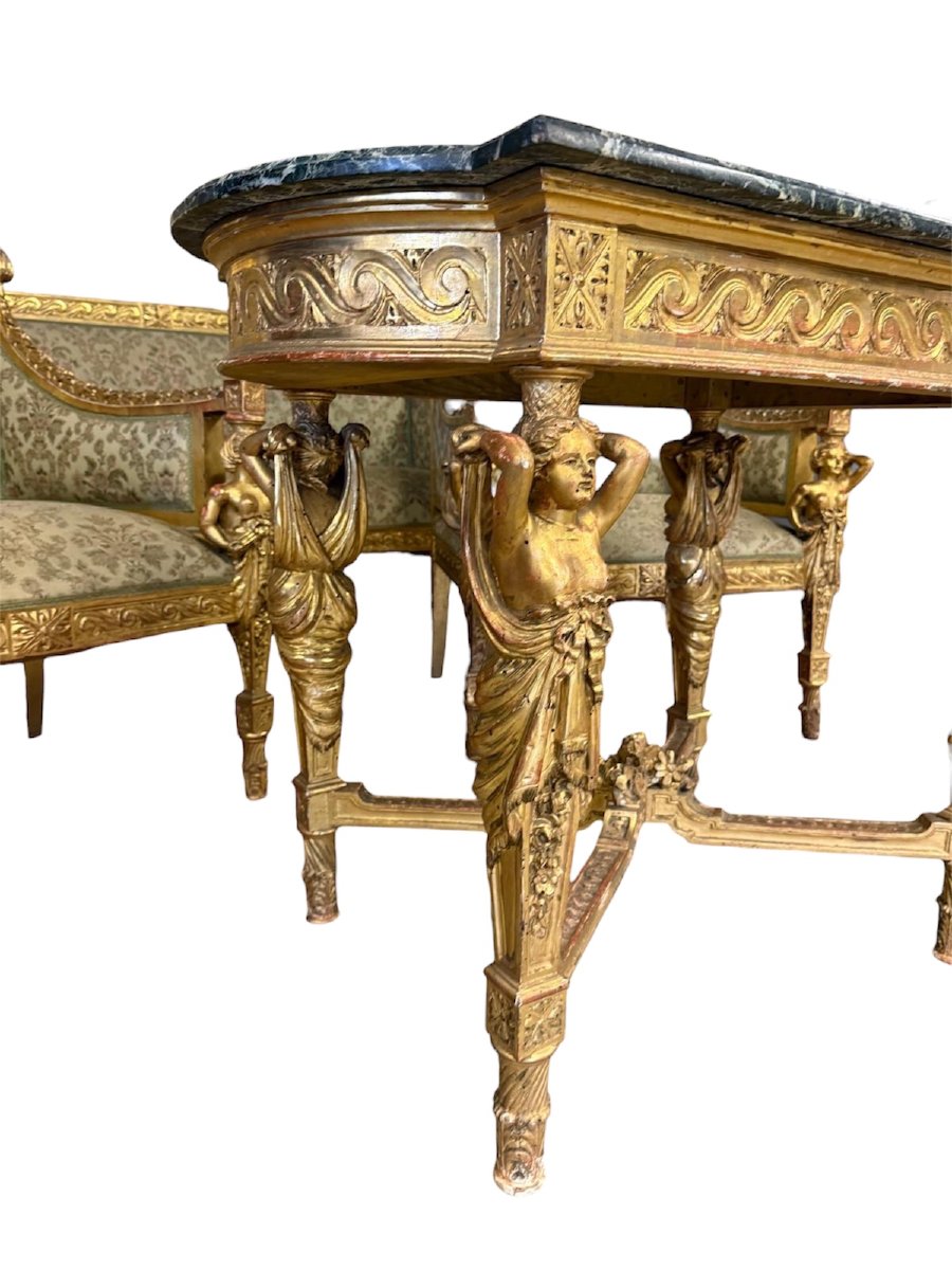 Salon " Aux cariatides " en bois sculpté et doré, vers 1840 - XIX° siècle-photo-8