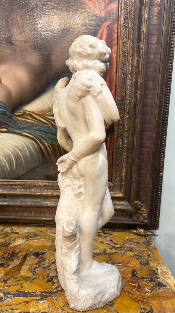 Denise DELAVIGNE “Amour entravé” en marbre blanc, XIXème siècle -photo-2