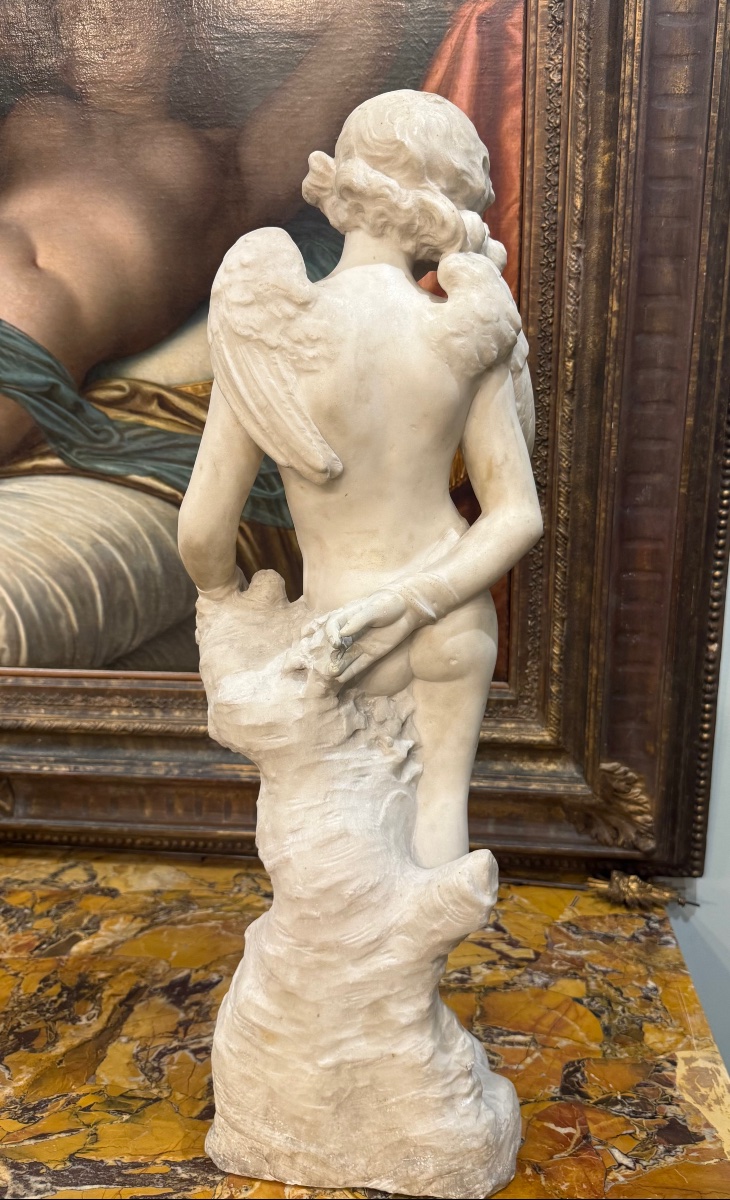 Denise DELAVIGNE “Amour entravé” en marbre blanc, XIXème siècle -photo-3