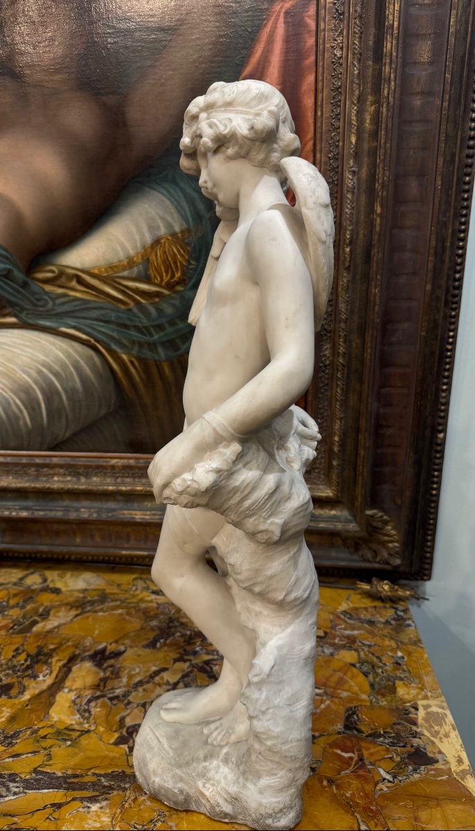 Denise DELAVIGNE “Amour entravé” en marbre blanc, XIXème siècle -photo-4