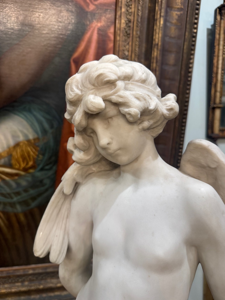 Denise DELAVIGNE “Amour entravé” en marbre blanc, XIXème siècle -photo-1