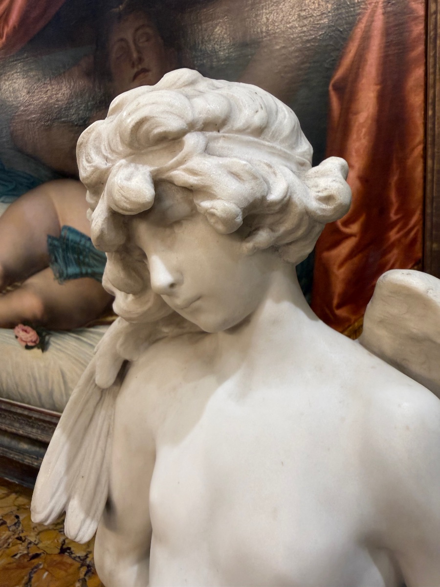 Denise DELAVIGNE “Amour entravé” en marbre blanc, XIXème siècle -photo-2