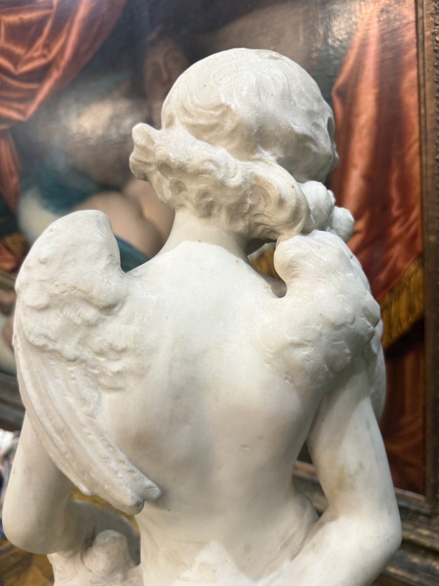Denise DELAVIGNE “Amour entravé” en marbre blanc, XIXème siècle -photo-3