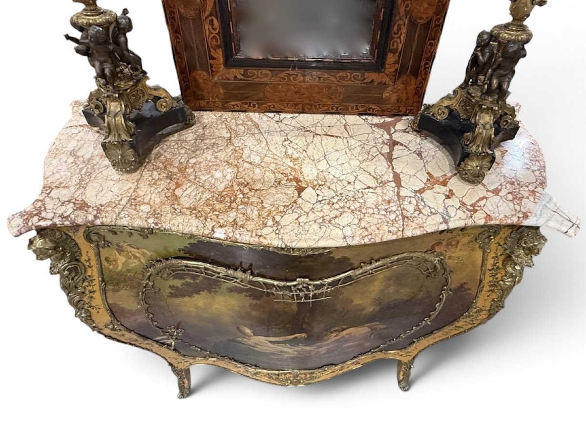 Meuble d'appui galbé toutes faces de style Louis XV en vernis Martin - Fin du XIX° siècle -photo-2