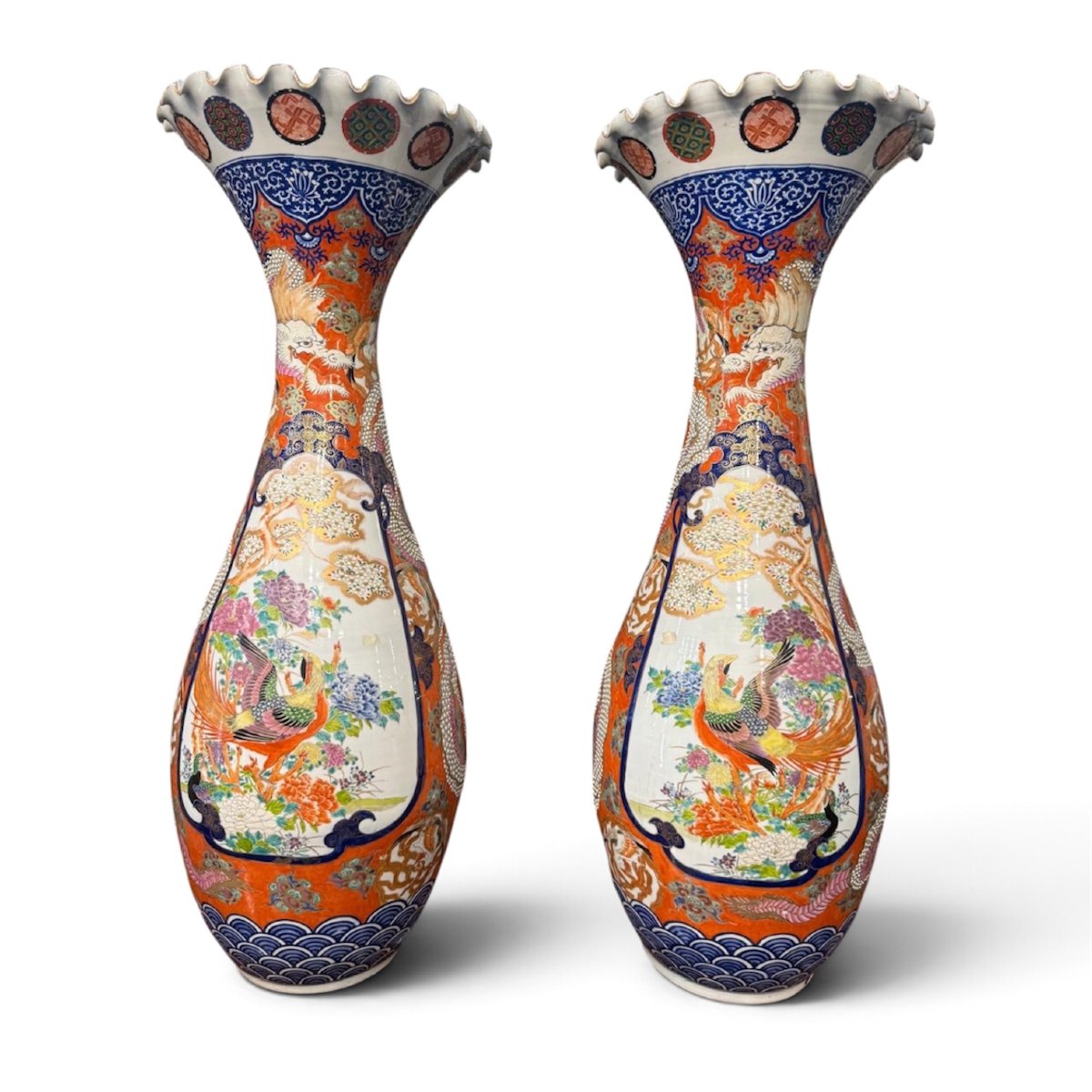 Pair Of Large Imari Porcelain Vases, Japan, Late 19th Century