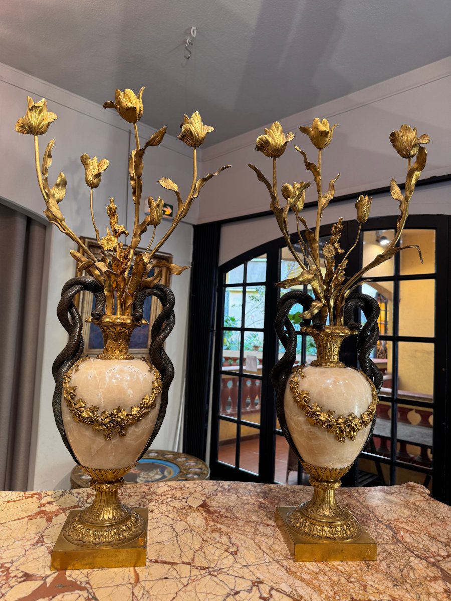 Pair Of Large "snake" Vases After Pierre Gouthière (1732–1813)-photo-2