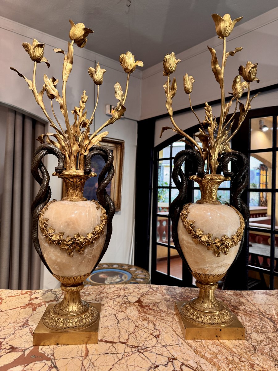 Pair Of Large "snake" Vases After Pierre Gouthière (1732–1813)-photo-3