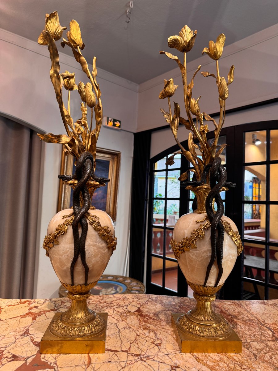 Pair Of Large "snake" Vases After Pierre Gouthière (1732–1813)-photo-5