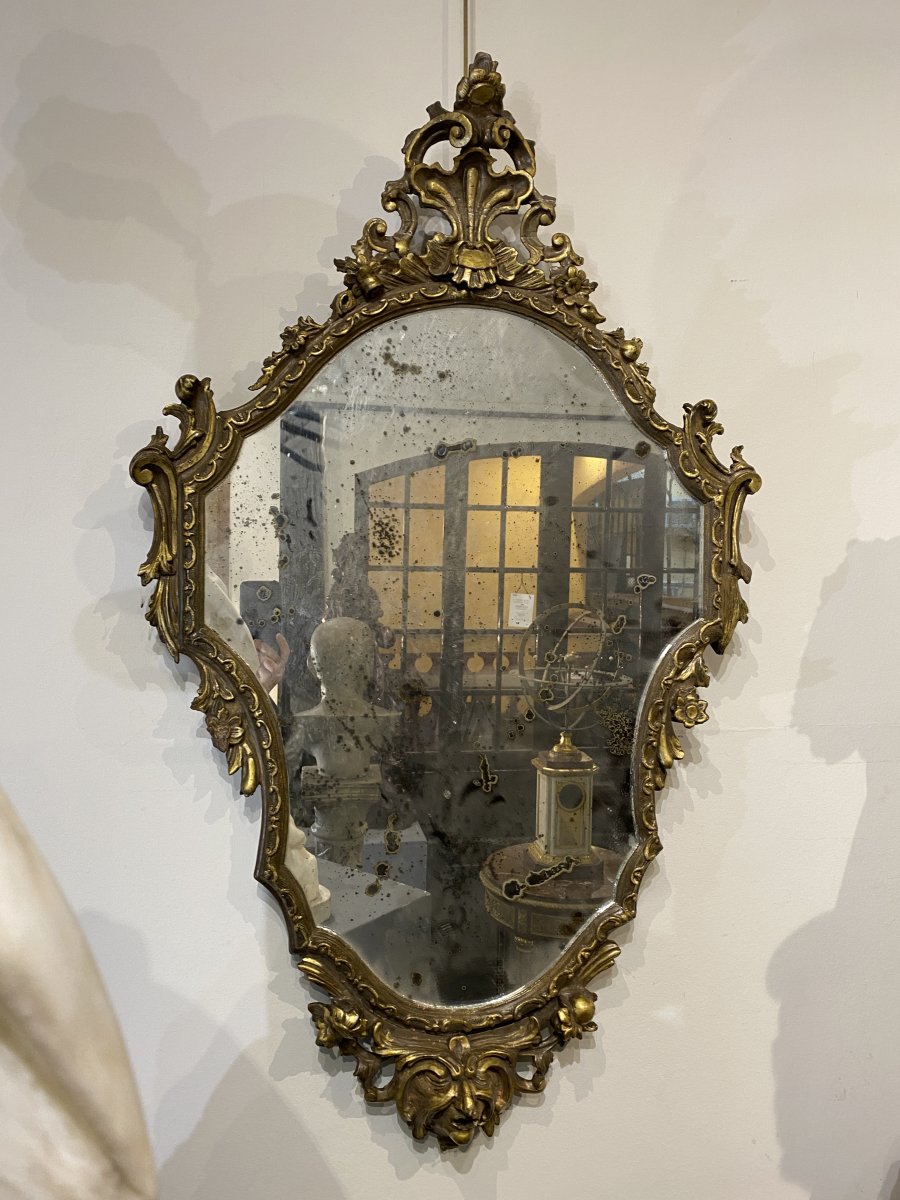 Paire de Miroirs en bois sculpté et doré , XIXème siècle-photo-2