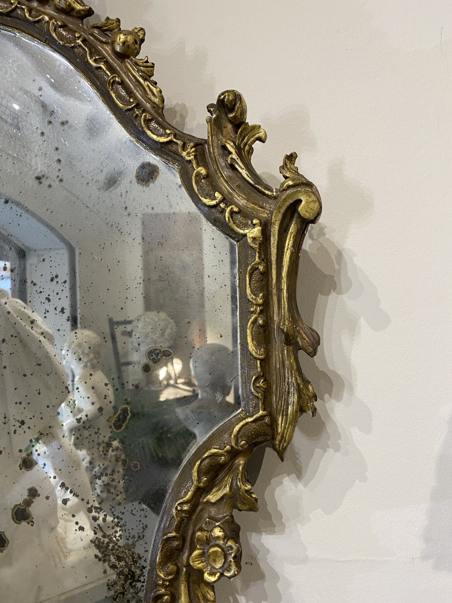 Paire de Miroirs en bois sculpté et doré , XIXème siècle-photo-1