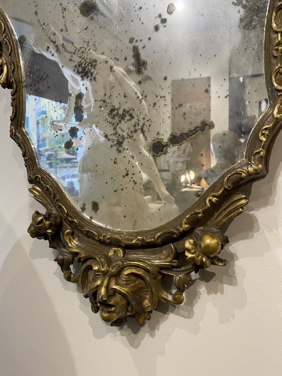 Paire de Miroirs en bois sculpté et doré , XIXème siècle-photo-3