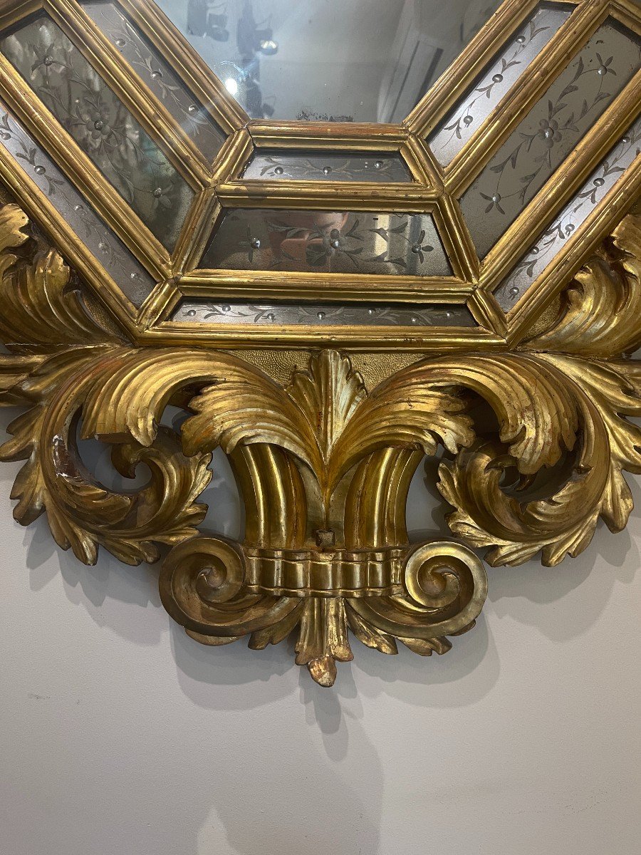 Grand Miroir Octogonal En Bois Sculpté et Doré, époque Napoléon III-photo-3