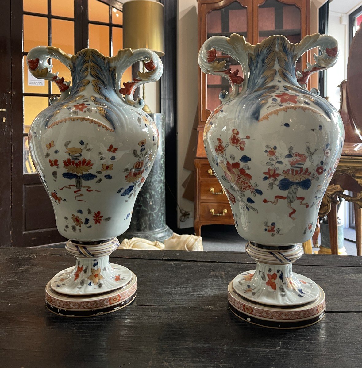 Paire De Vases En Porcelaine Décor En Imari, Angleterre, XIX° Siècle -photo-4