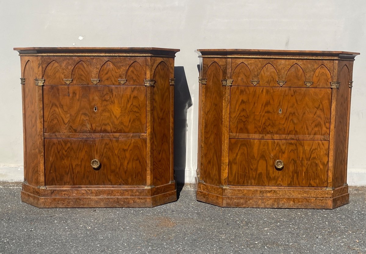 Pair Of Commodes, Cathedral Model, Mid XIXth Century