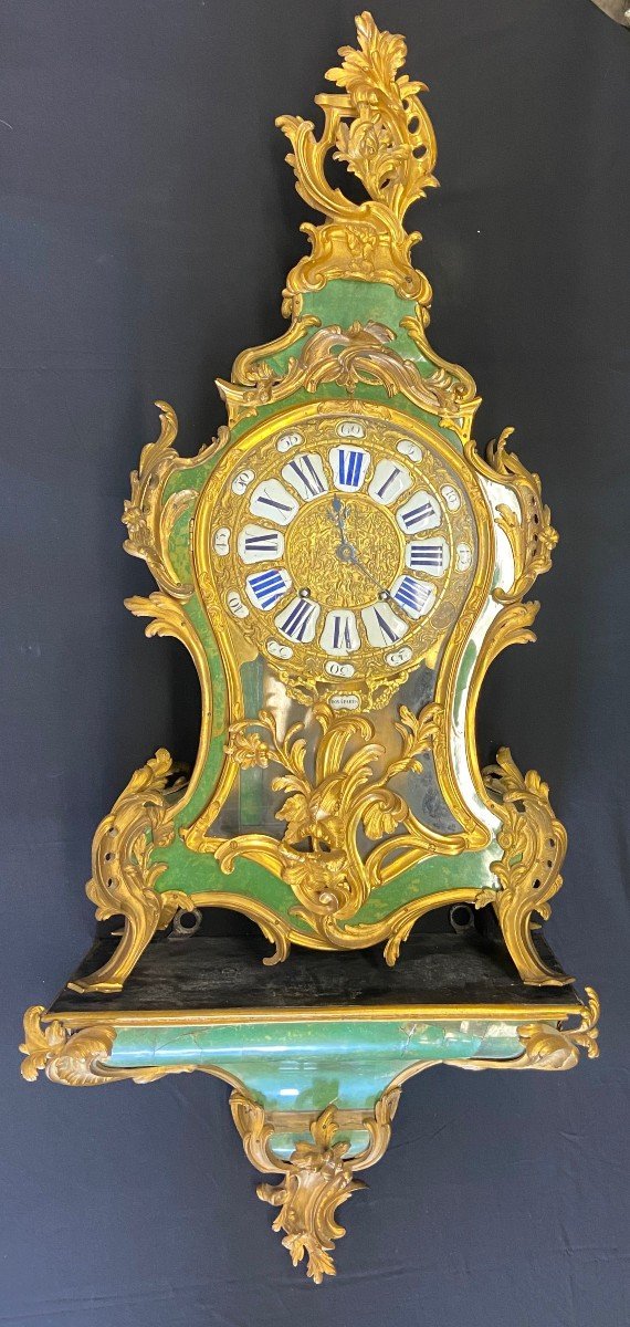 Cartel Et Sa Console d'époque Louis XV, Signé -photo-4