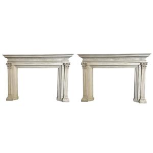 Very Large Pair Of Fireplaces In White Carrara Marble, Circa 1830, 19th Century