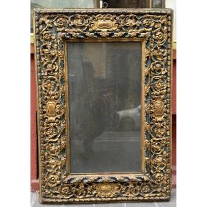 Cadre ancien En Bois Scupté et doré, Italie XVII° Siècle
