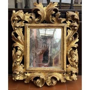 Miroir Italien En Bois Sculpté Et Doré, XVII° Siècle