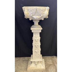 Vasque sur colonne en marbre blanc de Carrare, fin XIX° siècle
