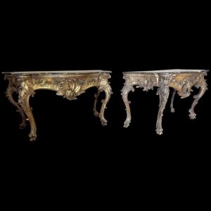 Pair Of Large Giltwood Consoles, Italy, 18th Century