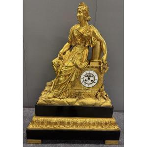 Large Gilt Bronze Clock "calliope" 19th Century
