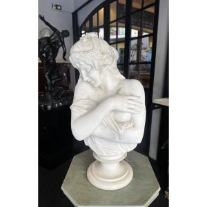 " La Pudeur " Bust In White Carrara Marble After Jean-antoine Houdon - 19th Century