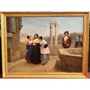 Philip Hermogenes Calderon (1833–1898) — “the Coquettes,” Arles, 1875 — Oil On Canvas, 19th Century