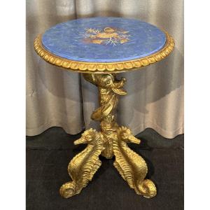 "cave-style" Pedestal Table In Gilded Wood, Italy, 19th Century 