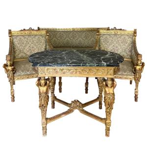 Salon " Aux cariatides " en bois sculpté et doré, vers 1840 - XIX° siècle