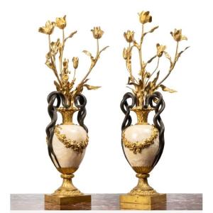 Pair Of Large "snake" Vases After Pierre Gouthière (1732–1813)