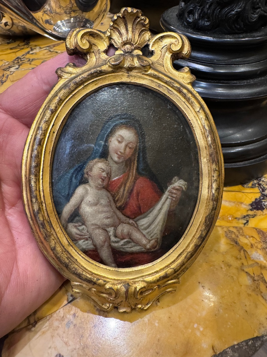 A Magnificent Miniature, Finely Painted In Oil On Copper, Naples, Louis XV Period, 18th Century, With Sumptuous