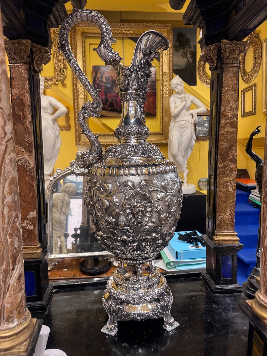 A Stunning Large Carafe Made Of Solid Silver, 800/000 Fineness, Completely And Exquisitely
