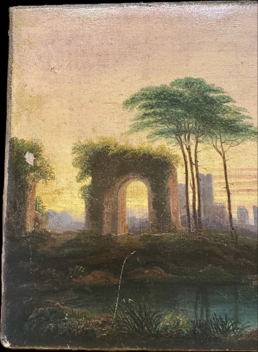 Peinture à l'huile ancienne sur toile, signée et datée au dos avec une dédicace de 1871. Représ-photo-2