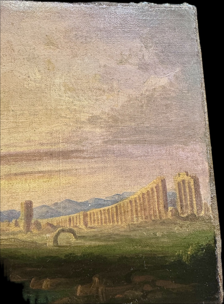 Peinture à l'huile ancienne sur toile, signée et datée au dos avec une dédicace de 1871. Représ-photo-3