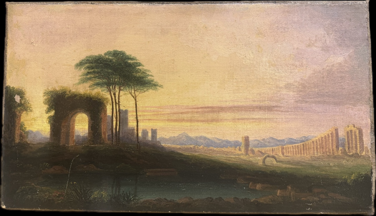 Peinture à l'huile ancienne sur toile, signée et datée au dos avec une dédicace de 1871. Représ