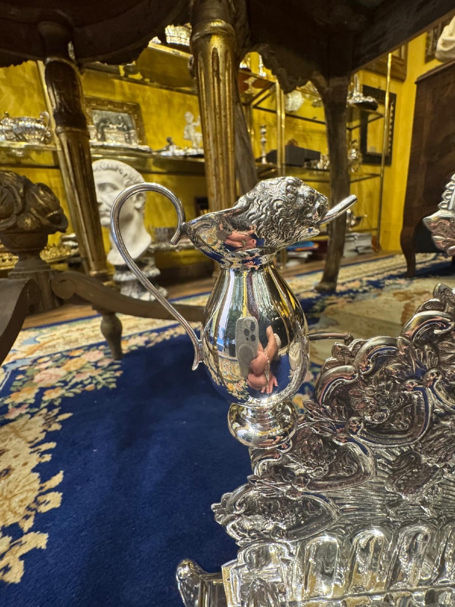 Lampe de Hanoucca juive en argent massif, finement travaillée à la main, composée de  huit boug-photo-5