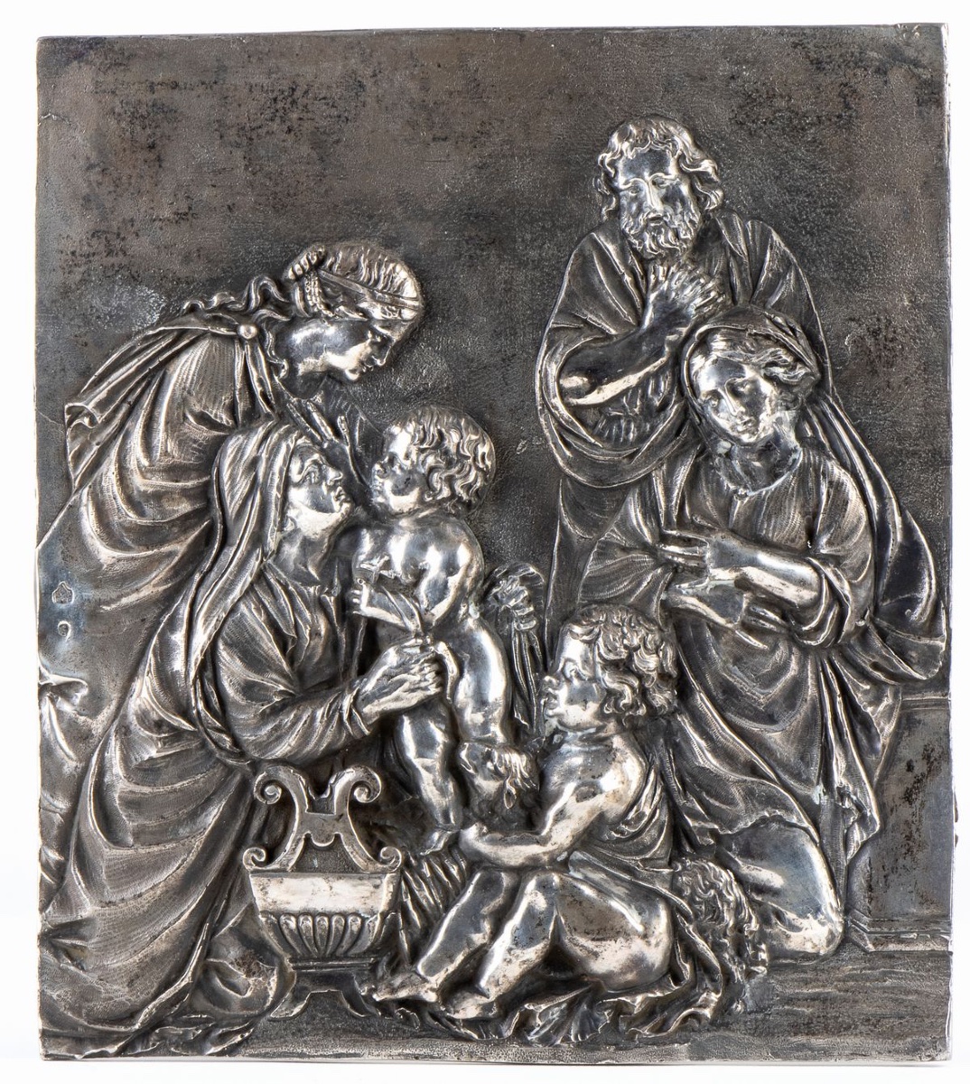 Plaque en argent représentant la Sainte Famille et des saints, Rome, fin du XVIIIe siècle.  Dim-photo-2