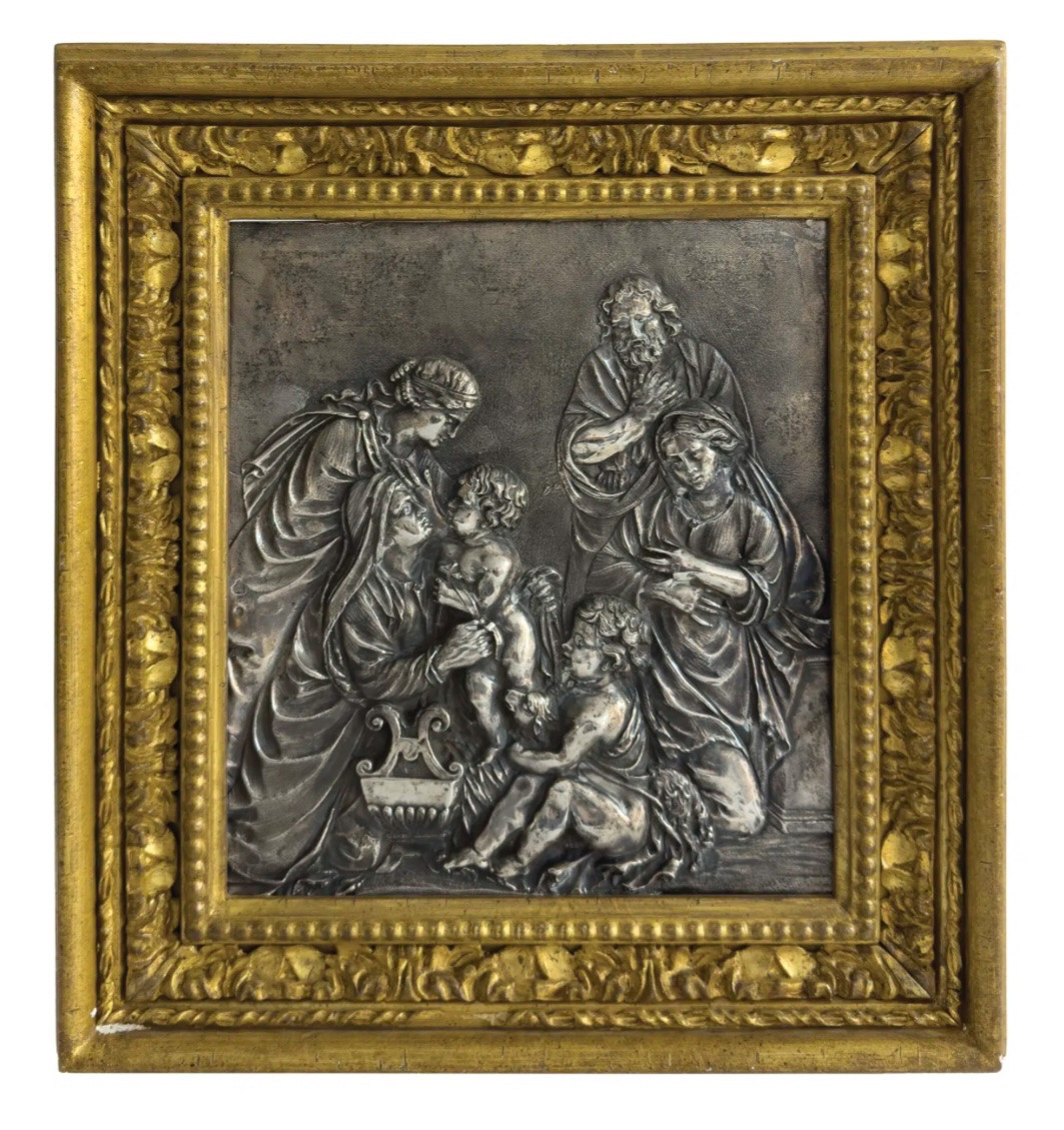 Plaque en argent représentant la Sainte Famille et des saints, Rome, fin du XVIIIe siècle.  Dim-photo-7