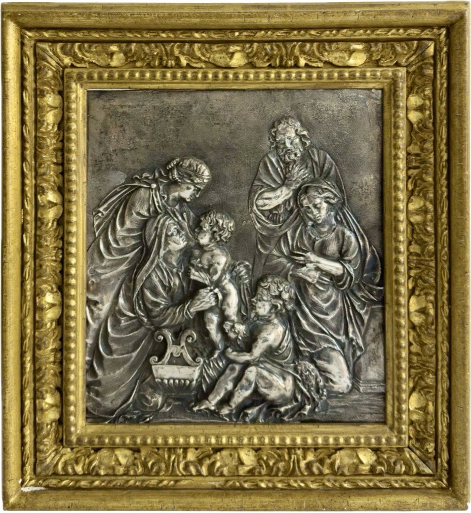 Plaque en argent représentant la Sainte Famille et des saints, Rome, fin du XVIIIe siècle.  Dim