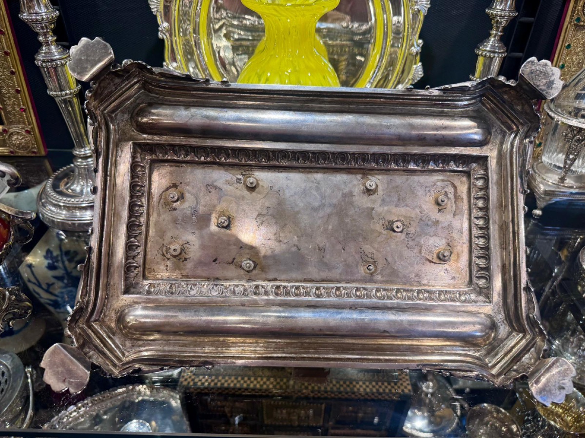 Grand encrier ancien en argent massif 925/000, poinçonné à Londres en 1894 (lettre T). Offert à-photo-3