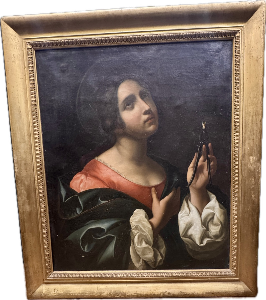 An Interesting Antique Painting Depicting Saint Apollonia By Carlo Dolci, Oil On Canvas, In