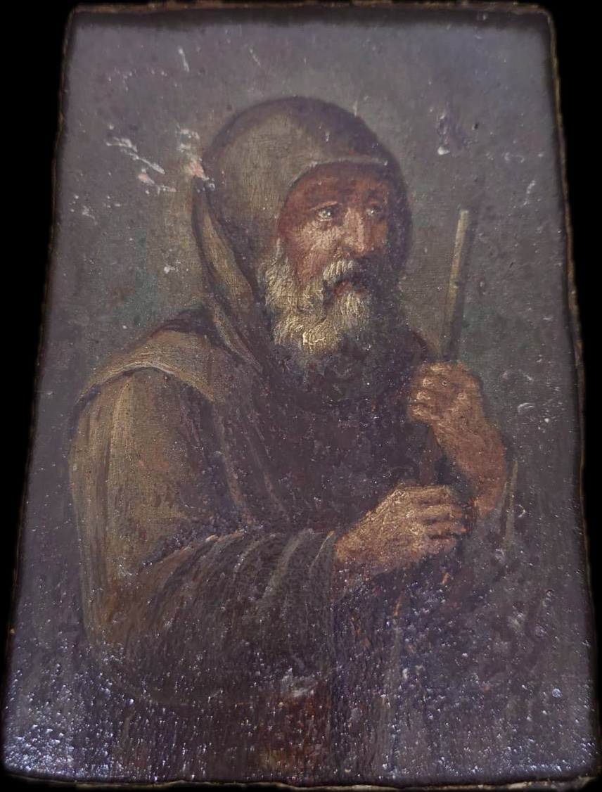 Petit tableau à l'huile sur bois de la fin du XVIe siècle, présenté dans un cadre d'époque exem-photo-2