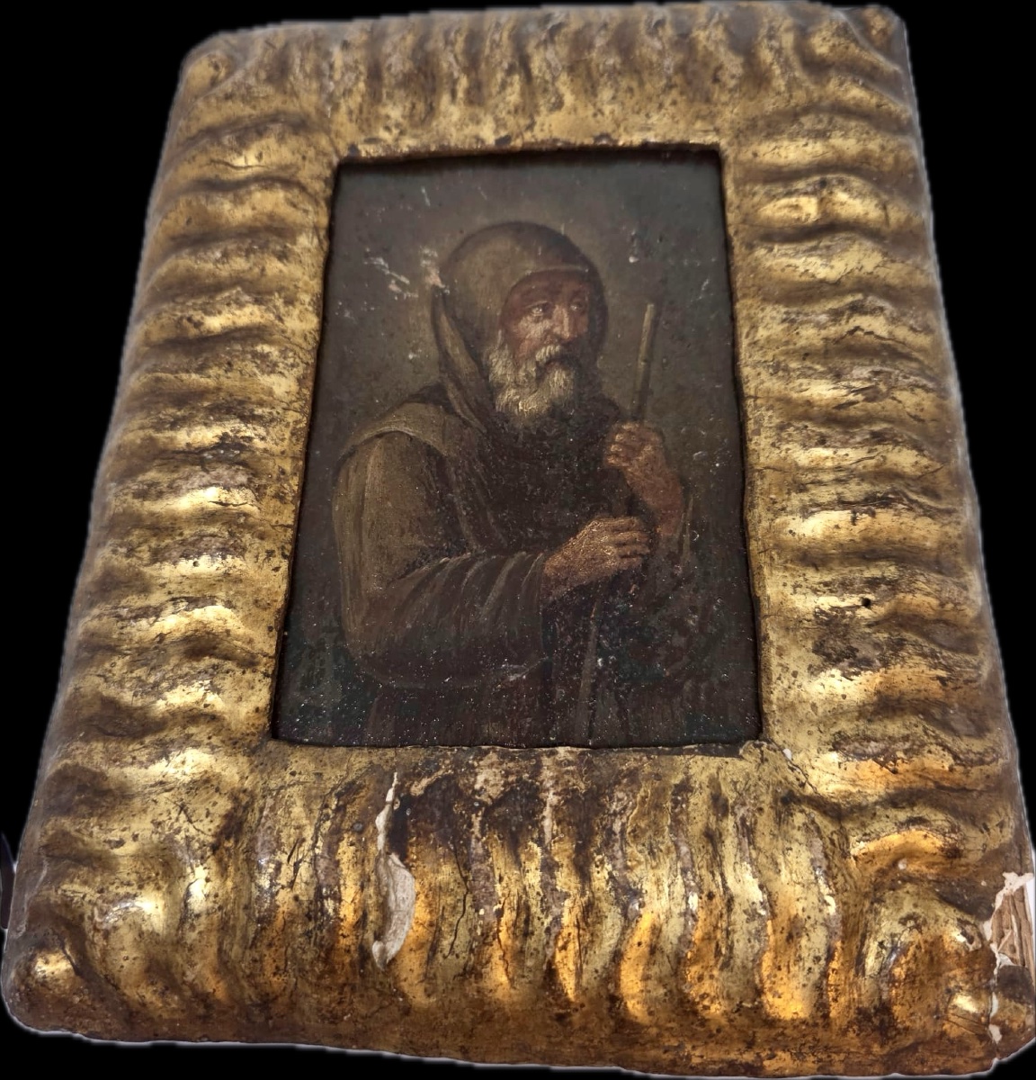 Petit tableau à l'huile sur bois de la fin du XVIe siècle, présenté dans un cadre d'époque exem-photo-4