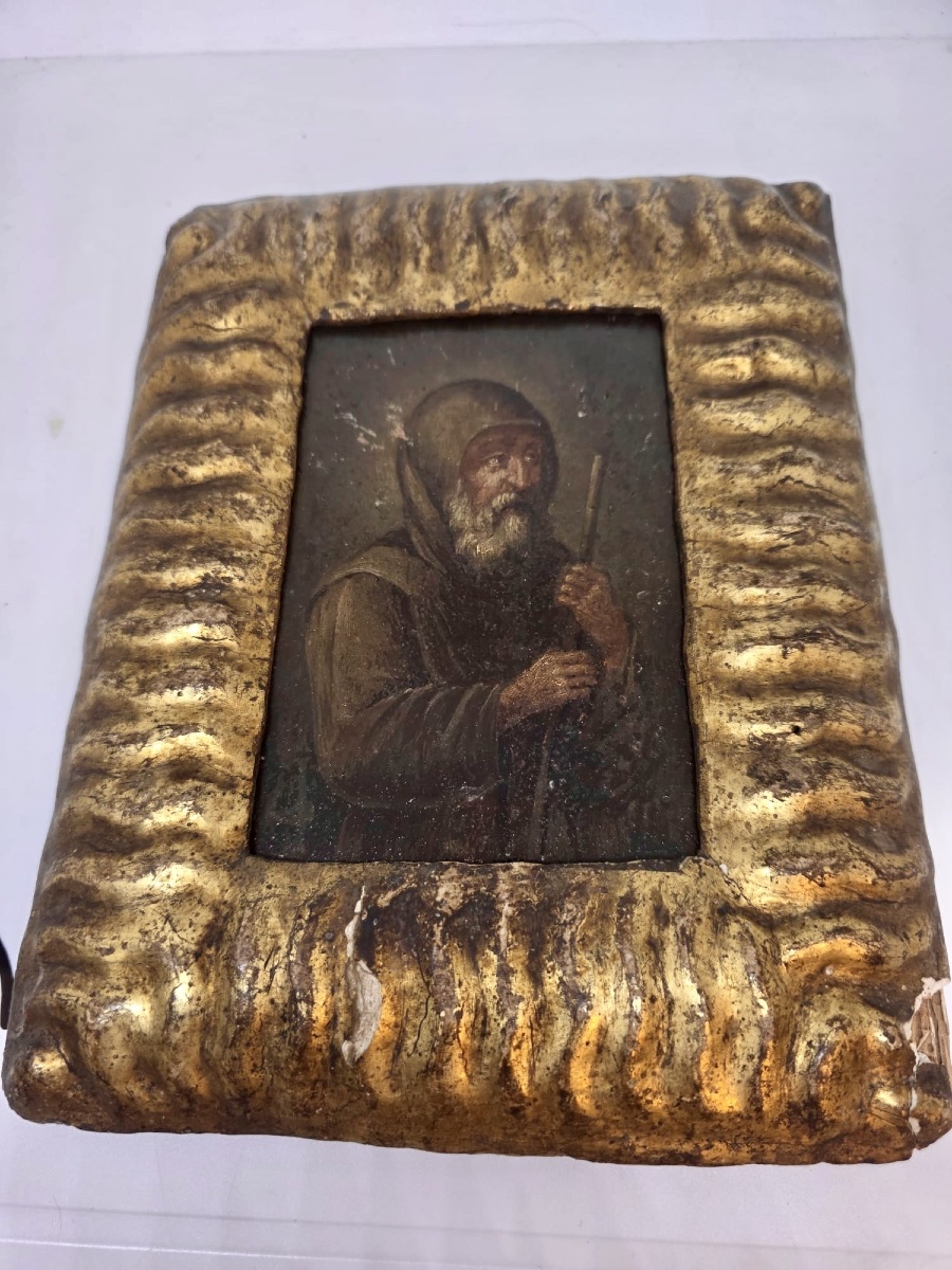Petit tableau à l'huile sur bois de la fin du XVIe siècle, présenté dans un cadre d'époque exem-photo-3