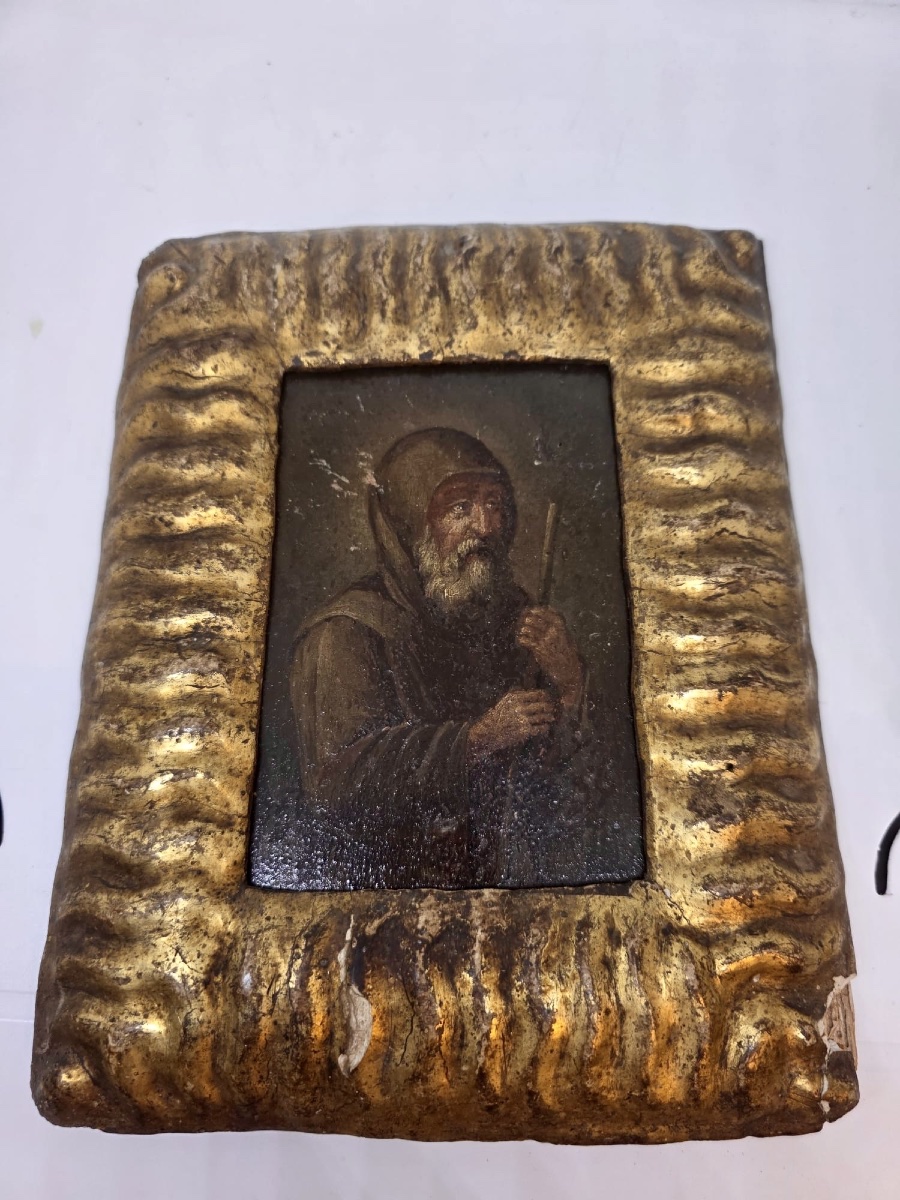 Petit tableau à l'huile sur bois de la fin du XVIe siècle, présenté dans un cadre d'époque exem-photo-5