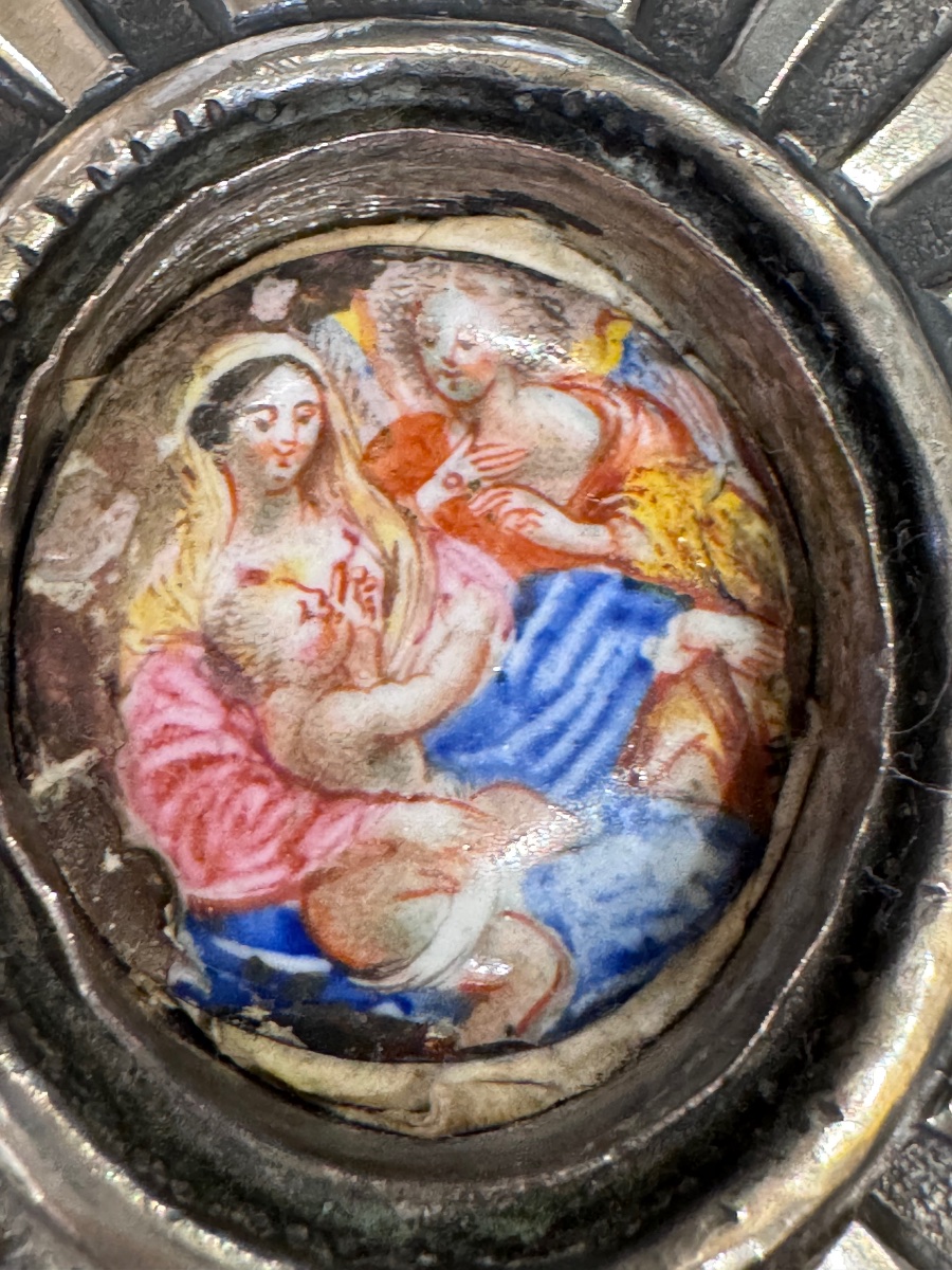 Antique Small Silver Frame, Finely Embossed And Engraved, From The 18th Century, Dated Palermo 1737, With-photo-2