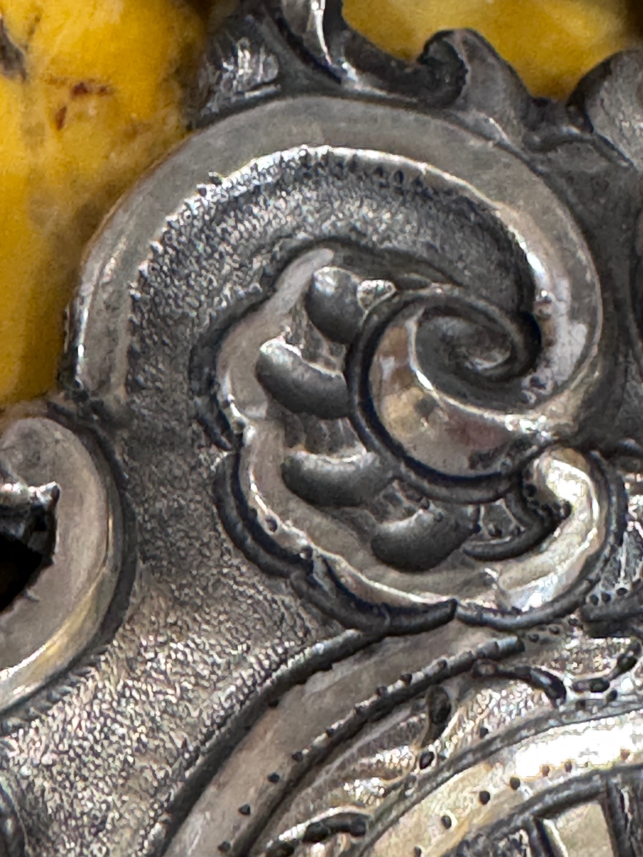 Antique Small Silver Frame, Finely Embossed And Engraved, From The 18th Century, Dated Palermo 1737, With-photo-4